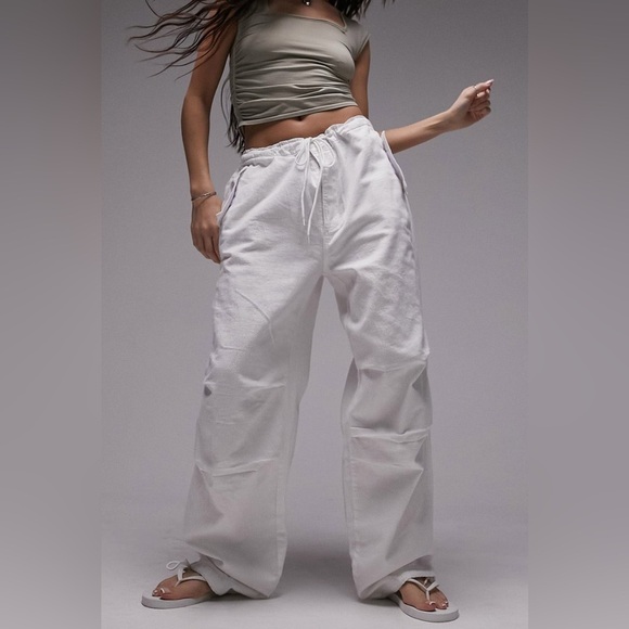 Topshop Pants - Topshop White Drawstring Waist and Cuff Wide-Leg Pants Size 4-6